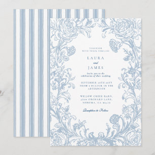 Convites Elegante Crista Floral Azul com Costas Listradas d