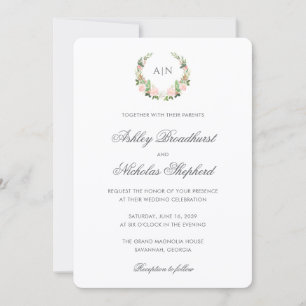Convites Elegante Crista Floral de Aquarela para Casamento