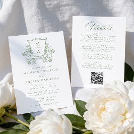 Convites Elegante Crista Floral Verde Tudo em Um Casamento