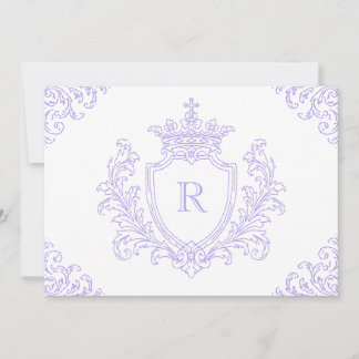 Convites Elegante Crista Heráldica Monograma Lavanda Batism