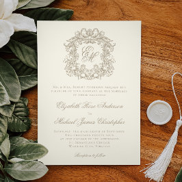 Convites Elegante Crista Monograma Casamento Marfim Vintage