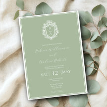 Elegante Crista Monograma Verde Sage Casamento