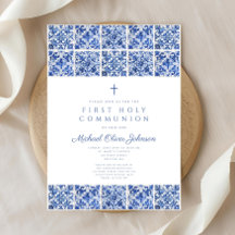 Elegante Cross Blue Azulejo Boy First Communing