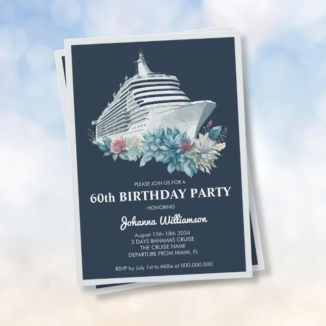 Convites Elegante Cruise Ship Trip Women 60th Festa de aniv (Elegant Cruise Ship Trip Women 60th Birthday Party Invitation
)