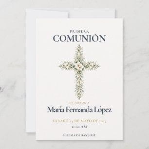 Convites Elegante Cruz Botânica da Primera Comunión