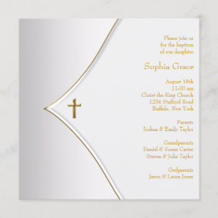 Convites Elegante Cruz de Batismo em Ouro Branco