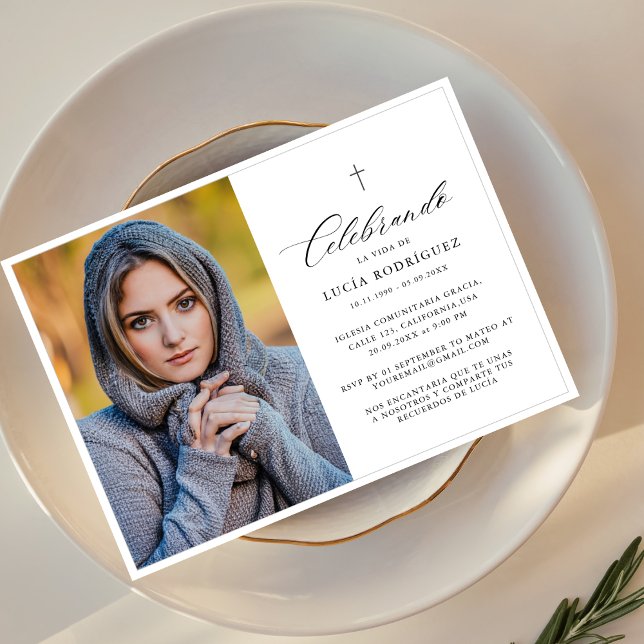 Convites Elegante Cruz Espanhola Memorial Funerário Foto (Criador carregado)