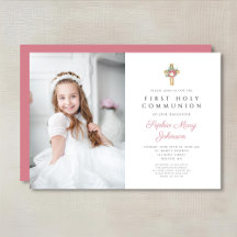 Elegante Cruz Floral Menina Primeira Comunhão Foto