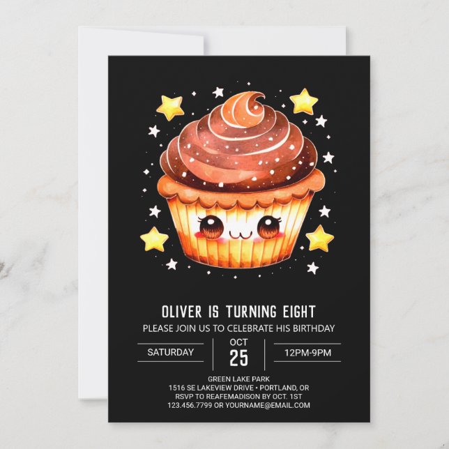 Convites Elegante Cupcake Delight Muffin Aniversário (Frente)