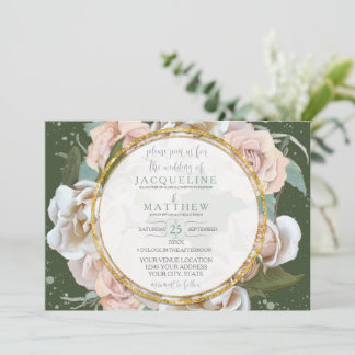 Convites Elegante da Folhagem Verde do Motor Dourado Floral