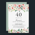 Convites Elegante Dacil Autumn Floral aniversário de 40 ano<br><div class="desc">Este elegante convite de festas floral de outono é perfeito para uma festa de aniversário moderna. Os design ilustram rosas rosa,  pinceladas e brancas,  peônias com folhagem verde agrupadas em buquês,  acentuando as lindas cores de queda.</div>
