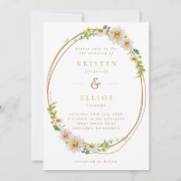 Elegante Daisy Wreath Yellow & White Wedding Invit
