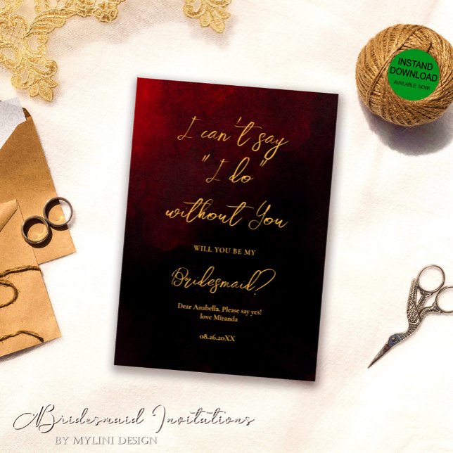 Convites Elegante Damas de Honra Douradas Vermelhas e Preta (Criador carregado)