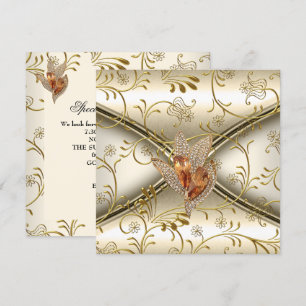 Convites Elegante Damasco Caramelo Creme Bege Dourado