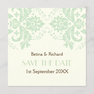 Convites Elegante damasco marfim mint Save the Date de casa