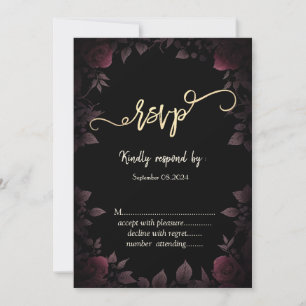 Convites Elegante Dark Burgundy Rosas Black RSVP