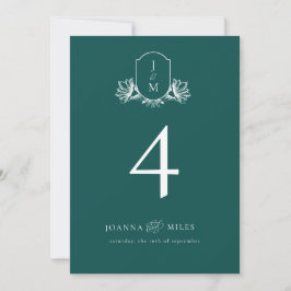 Convites Elegante Dark Teal Botanical Monogramas Crest