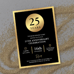Convites Elegante de Aniversário de Negócios Dourado e Pret