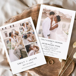 Convites Elegante de Casamento Branco de Cinco Fotos Minima