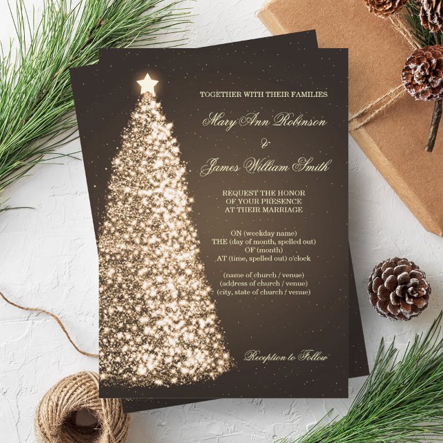 Convites Elegante de Casamento de Natal Sparkle Dourado (Elegant Christmas Wedding Sparkle Gold Invitation)
