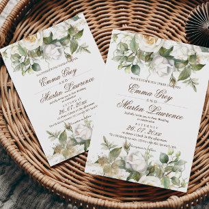 Convites Elegante de Casamento de Rosas Brancas