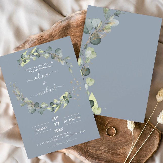 Convites Elegante de Casamento Eucalyptus Greenery Azul (Criador carregado)