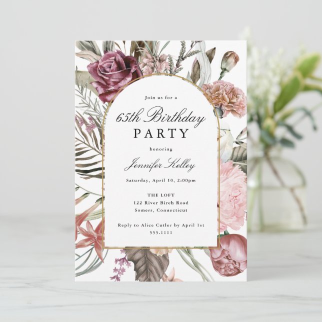 Convites Elegante de Festa de aniversário Botânica de Arch  (Em pé/Frente)