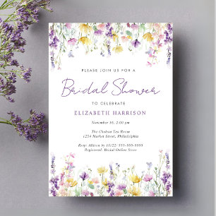 Convites Elegante de flor silvestre Chá de panela roxo