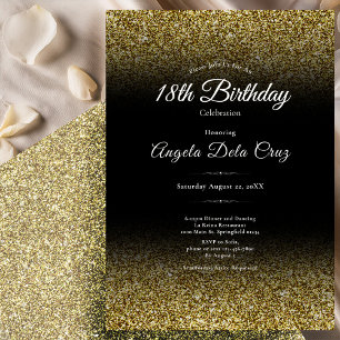 Convites Elegante Debut de 18 Anos com Glitter Dourado e Pr