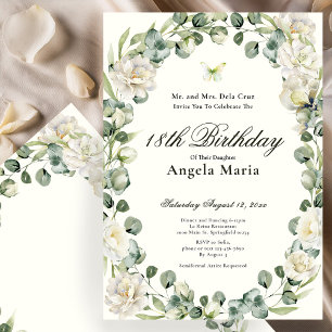 Convites Elegante Debut de 18 Anos em Marfim Floral