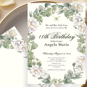 Convites Elegante Debut de 18 Anos Floral Marfim