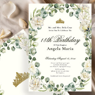 Convites Elegante Debut de 18 Anos Floral Marfim