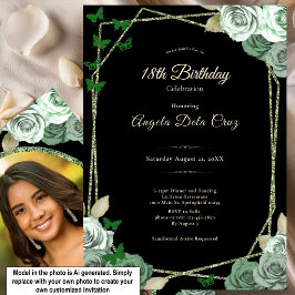 Convites Elegante Debut Rosa Verde Sálvia Preta 18 Anos