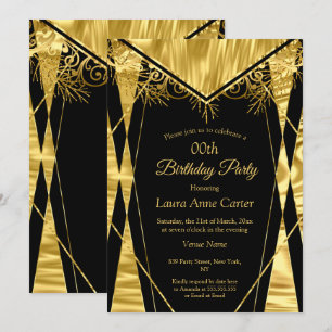 Convites Elegante Deco Preto Dourado Falso Folha Aniversári