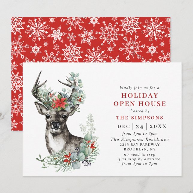 Convites Elegante Deer Christmas HOLIDAY OPEN HOUSE (Frente/Verso)
