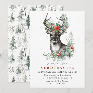 Convites Elegante Deer Poinsettia Holiday CHRISTMAS EVE