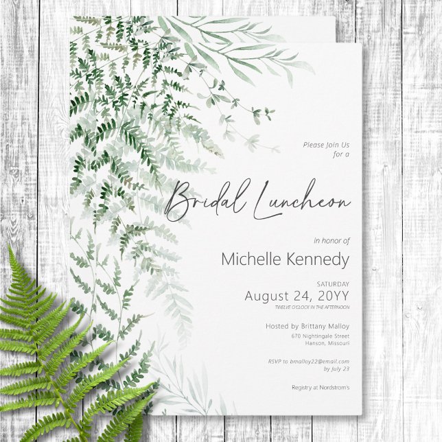 Convites Elegante Delicado Greenery Ferns Bridal Luncheon (Elegant Delicate Greenery Ferns Bridal Luncheon Invitation)