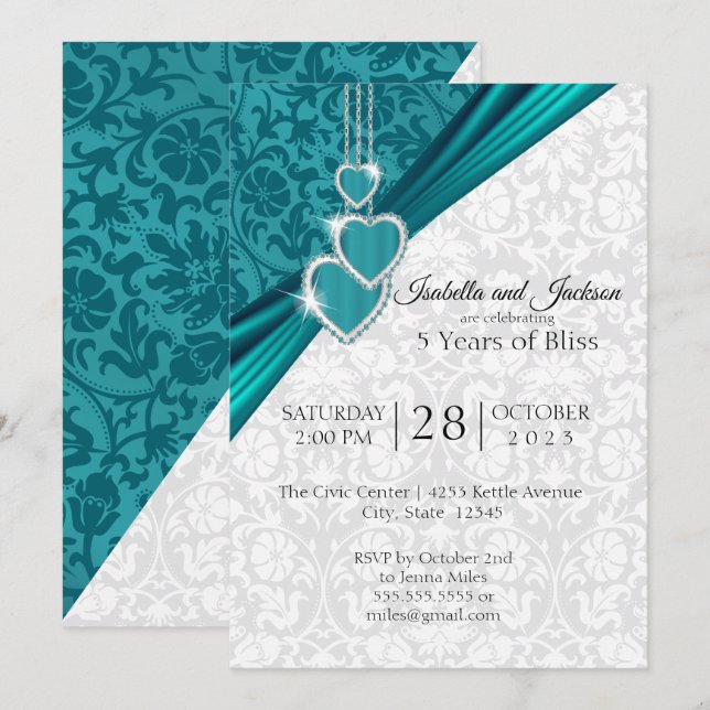 Convites Elegante Design de 5º Aniversário de Casamento (Frente/Verso)