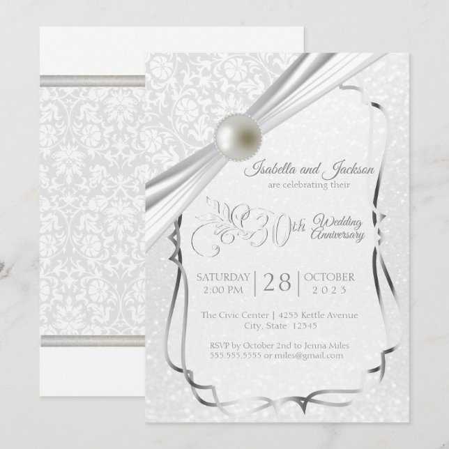 Convites Elegante Design de Aniversário de Pérola dos 30 an (Frente/Verso)
