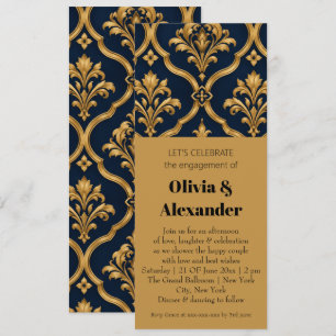 Convites Elegante Design de Motivo Vintage em Damasco de Ou