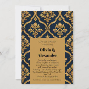 Convites Elegante Design de Motivo Vintage em Damasco Doura