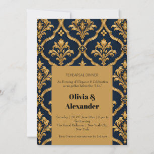 Convites Elegante Design de Motivo Vintage em Damasco Doura