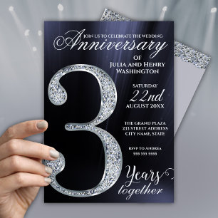 Convites Elegante Diamante 3 anos juntos Aniversário