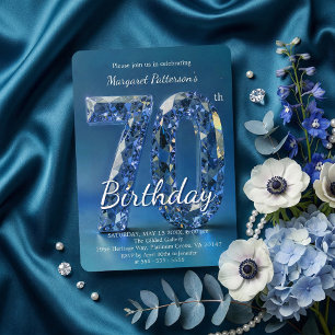Convites Elegante Diamante Azul Safira para 70º Aniversário