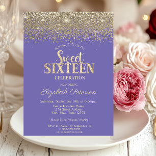 Convites Elegante Diamantes Confete Dourado Lavanda Doze A