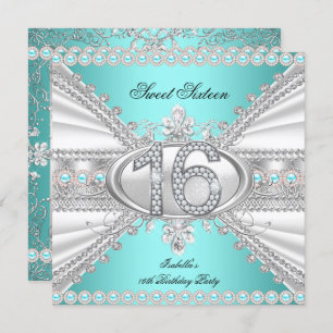 Convites Elegante Diamond Teal Sweet 16 Partido Sessenta