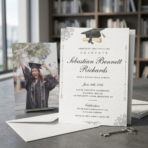 Convites Elegante Diploma de Flor de Creme para Formatura