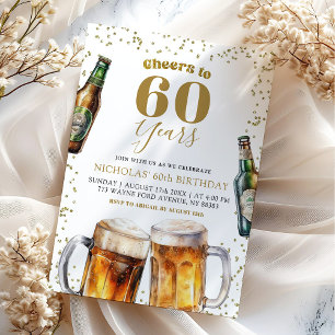 Convites Elegante Dourada Cerveja Anima Adulto 60º Aniversá