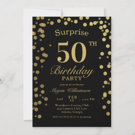 Convites Elegante Dourada Confetti Black Surpresa 50º Anive