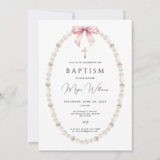 Convites Elegante Dourada Cross e peals Girl Baptism